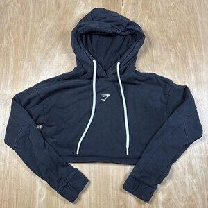 Gymshark Women’s Black Long Sleeve Crop Top Pullover Hoodie Size XS